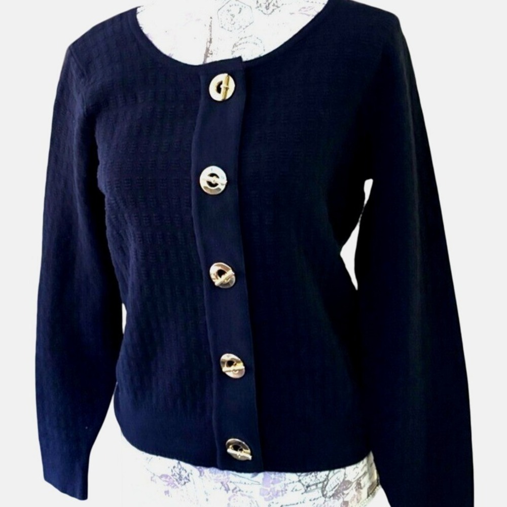 NWOT‎ Wool Knit black Sweater SZ M GOLD Lock Cardigan, Milly of New York $400